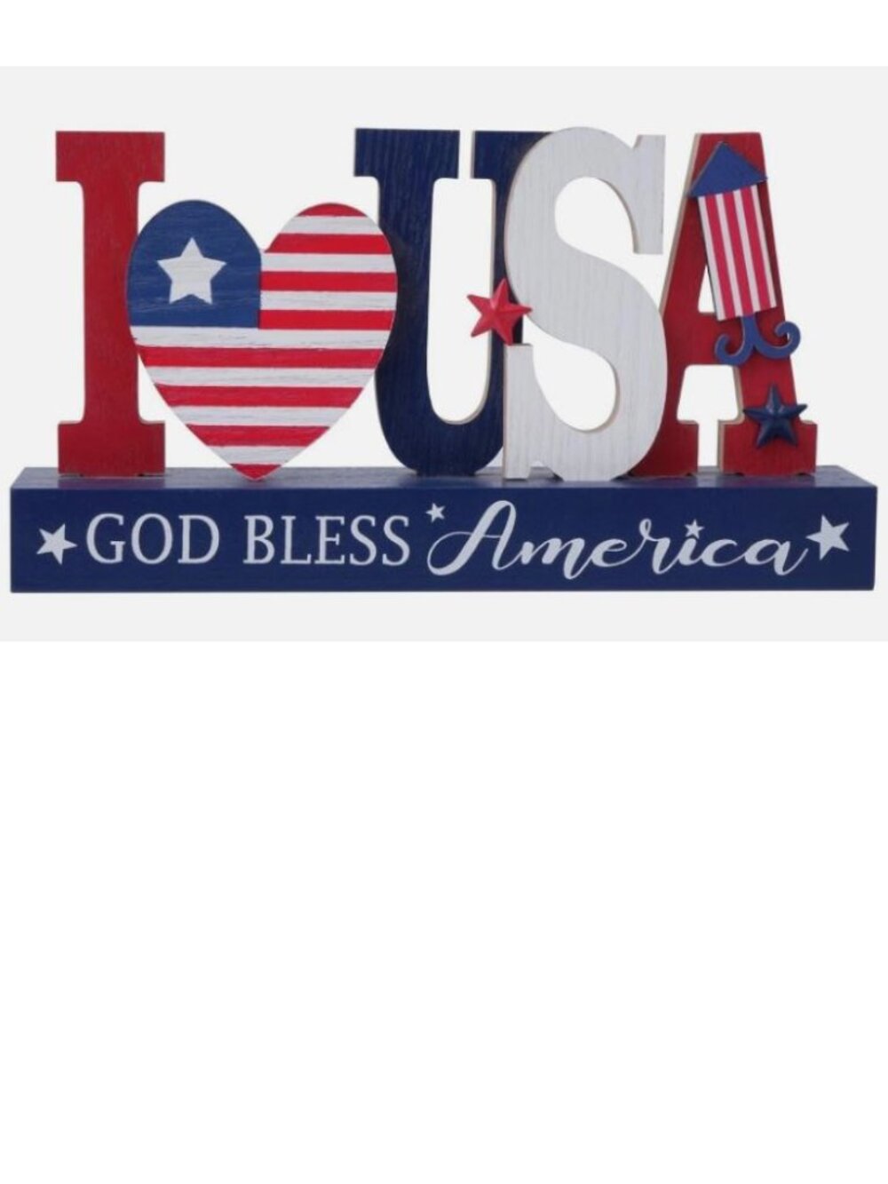 Red White Blue Sign I Love USA Table Centerpieces Tabletop Memorial Day 4th Jul